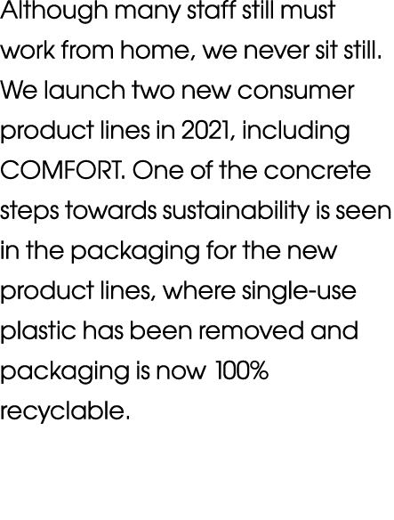 Although many staff still must work from home, we never sit still  We launch two new consumer product lines in 2021,    