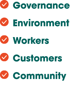 ￼ Governance ￼ Environment ￼ Workers ￼ Customers ￼ Community