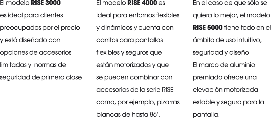 El modelo RISE 3000 es ideal para clientes preocupados por el precio y est dise ado con opciones de accesorios limit...