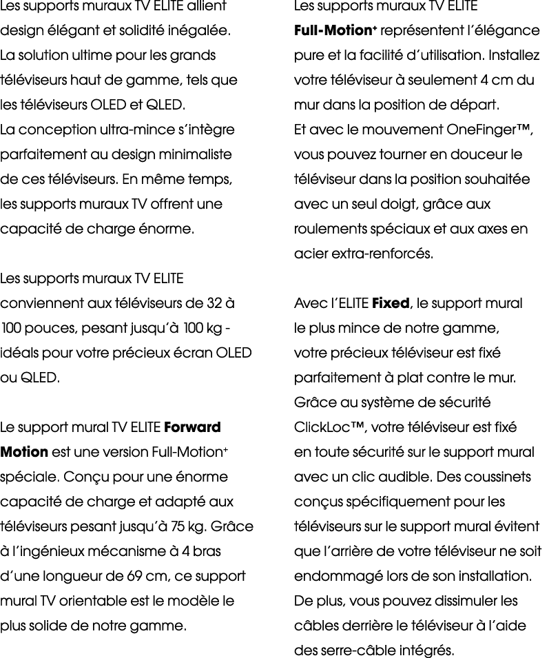 Les supports muraux TV ELITE allient design élégant et solidité inégalée  La solution ultime pour les grands télévise   