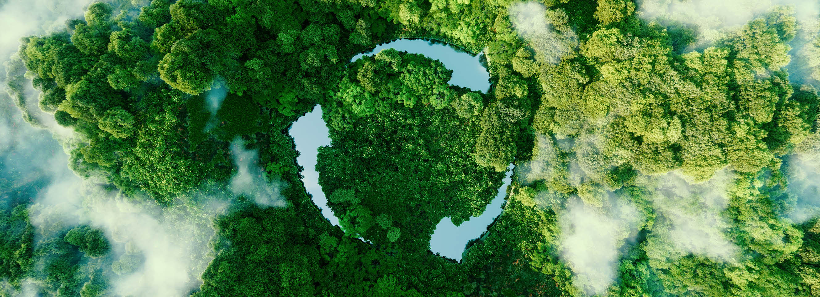 Abstract icon representing the ecological call to recycle and reuse in the form of a pond with a recycling symbol in the middle of a beautiful untouched jungle  3d rendering 