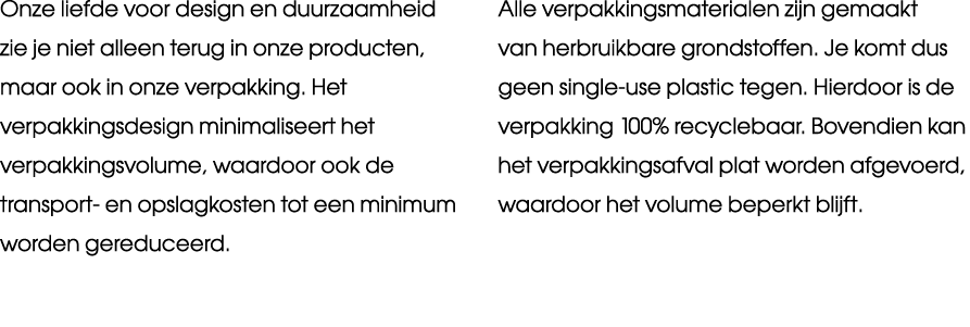 Onze liefde voor design en duurzaamheid zie je niet alleen terug in onze producten, maar ook in onze verpakking. Het ...