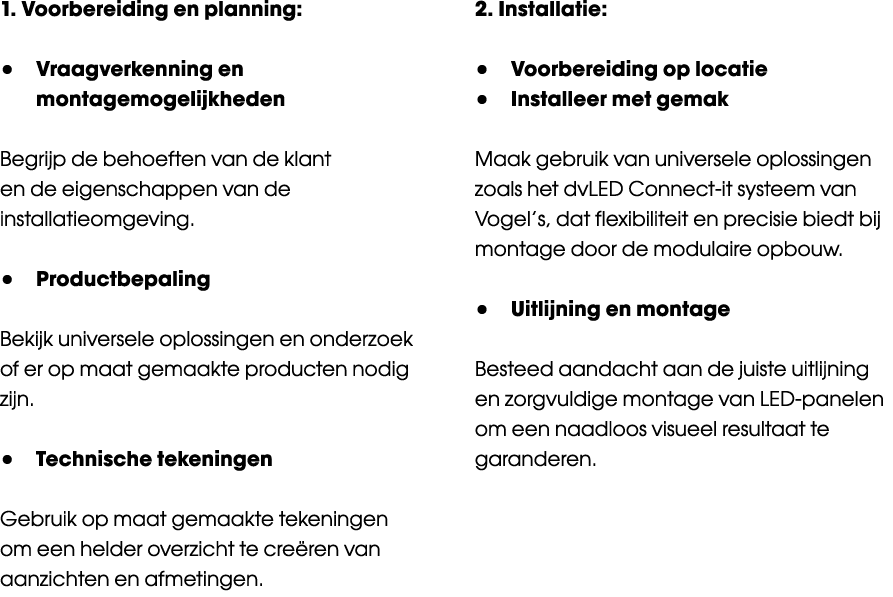1. Voorbereiding en planning: • Vraagverkenning en montagemogelijkheden Begrijp de behoeften van de klant en de eigen...